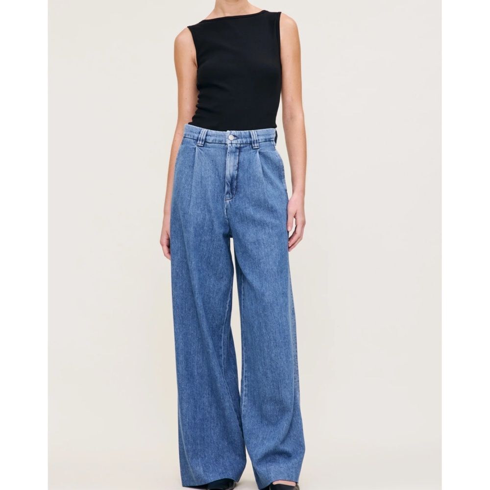 NWT DL1961 Hepburn High-Rise Wide-Leg Jeans Size 27 Great Falls Blue